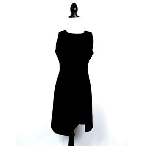 Byron Solid Black High Neck Side Slit Sheath Dress Size 6